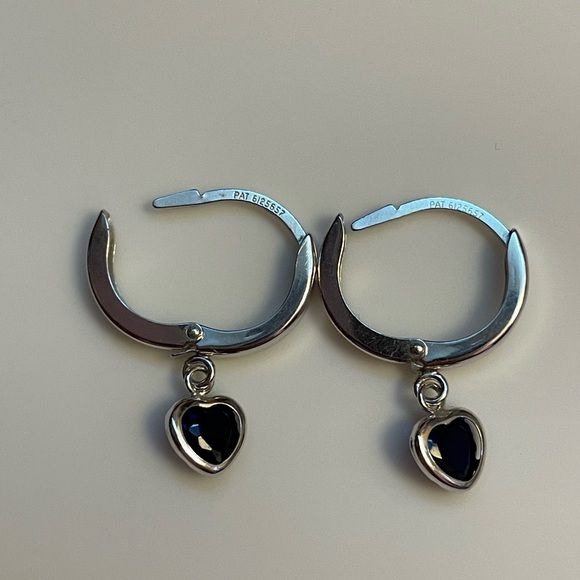 10KT White Gold with Created Blue Sapphire 5mm Heart Dangle Leverback Earrings - Picture 7 of 8